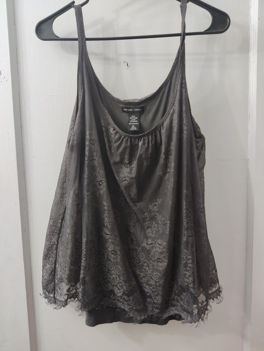 New York & Company Dark Gray Lace Camisole Tank